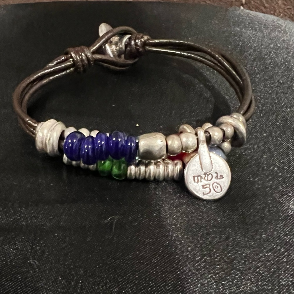Uno de 50 Leather Beaded Bracelet | Multicolor Accent Designer Jewelry